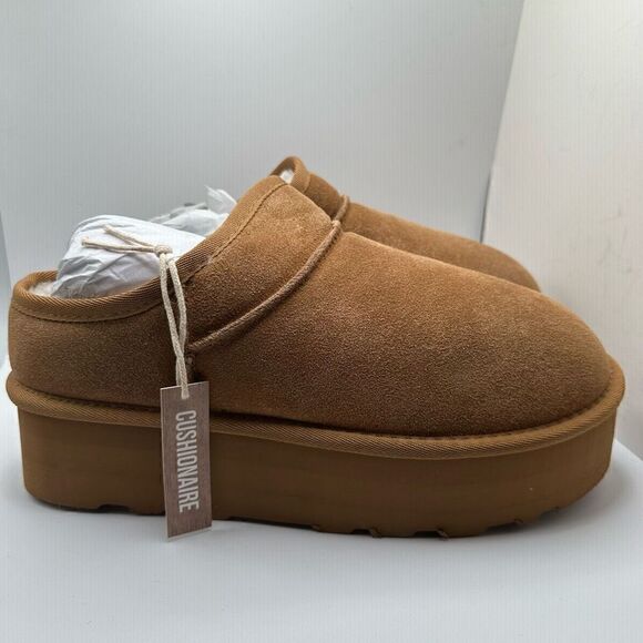 CUSHIONAIRE Women's Genuine Suede Cozy Mule Platform +Memory Foam 11 CHESTNUT - Picture 1 of 7